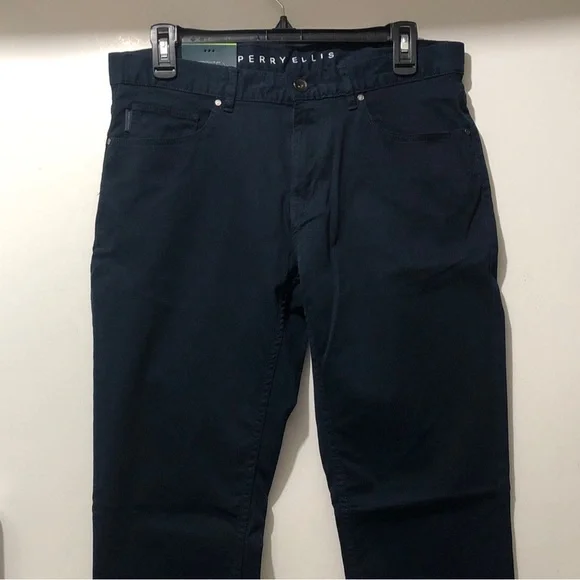Perry Ellis Pants Men 32x30 Dark Sapphire Stretch Straight Fit Slim Casual - Picture 1 of 8